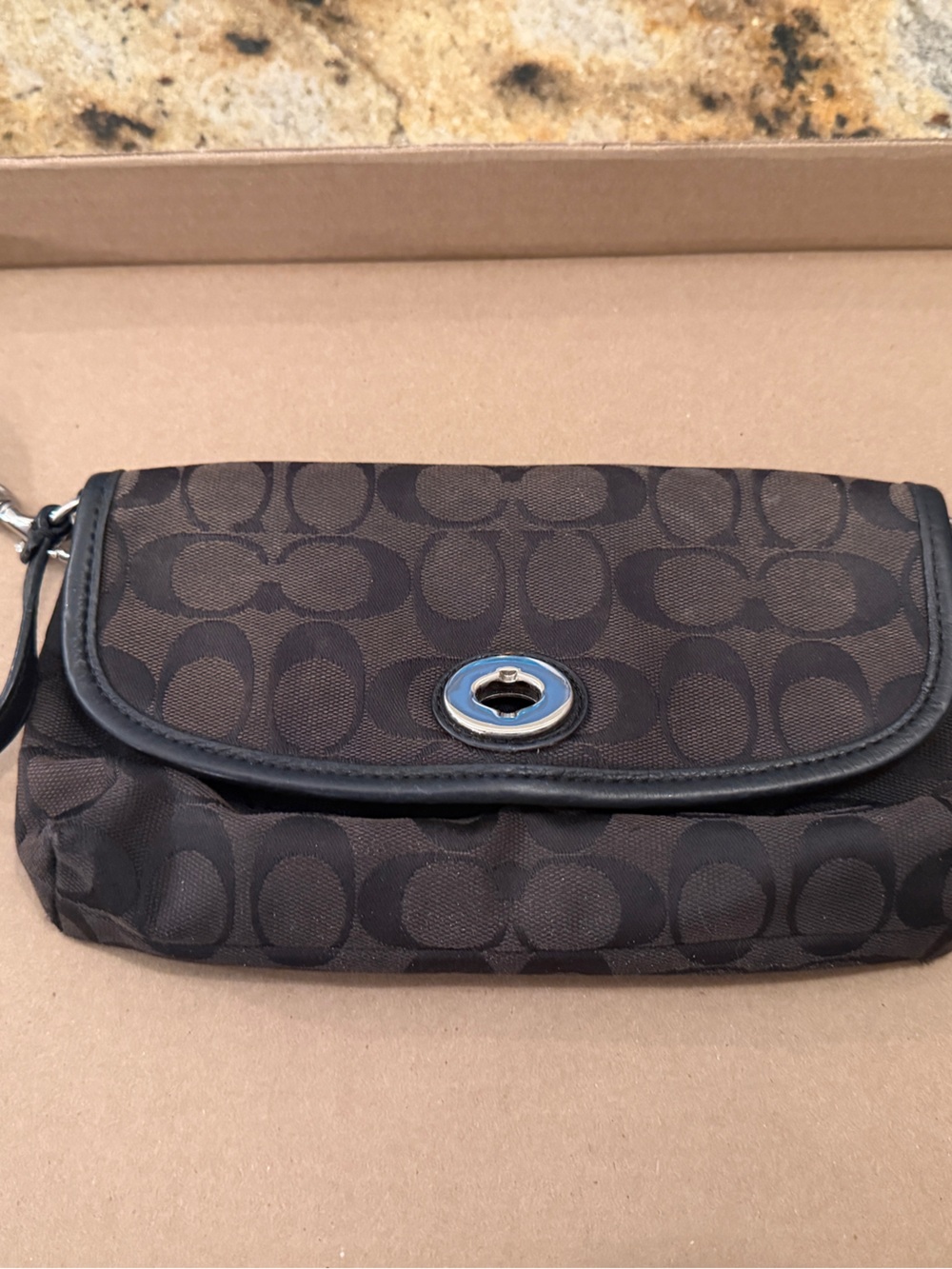Coach Brown Signature Turnlock Wristlet